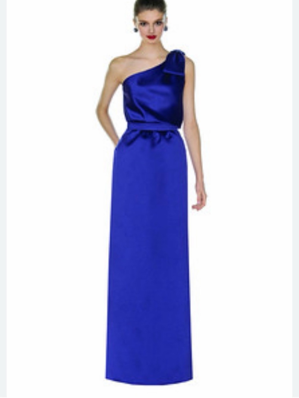 LulaKate royal blue one shoulder with bow formal dress